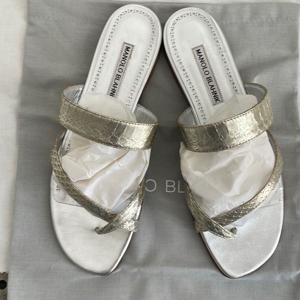 Manaolo Blahnik Silver Flats